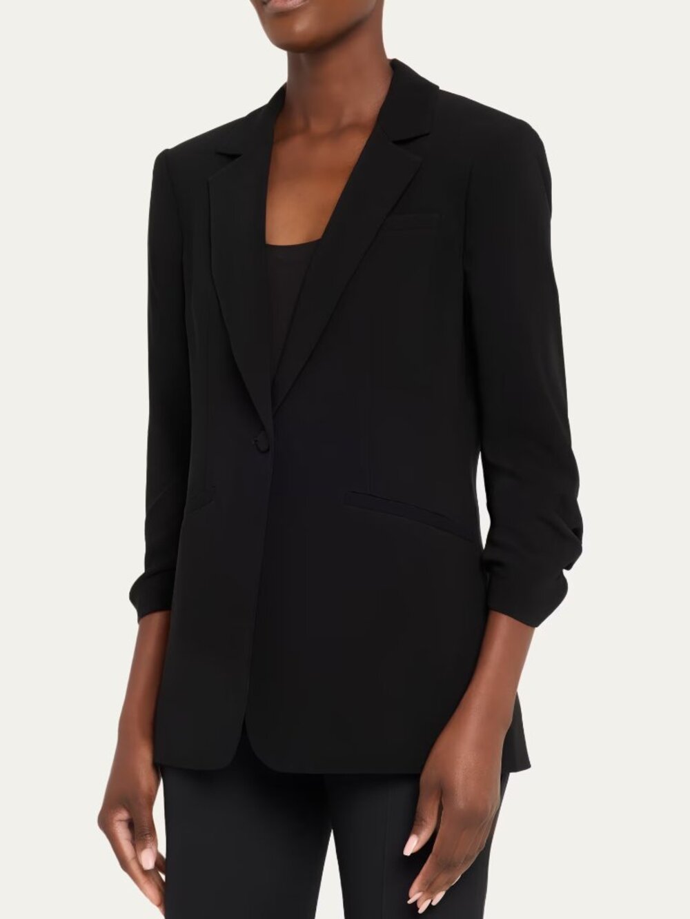 Cinq A Sept Ruched Sleeve Slim High Notch Lapel Single Button Khloe Blazer